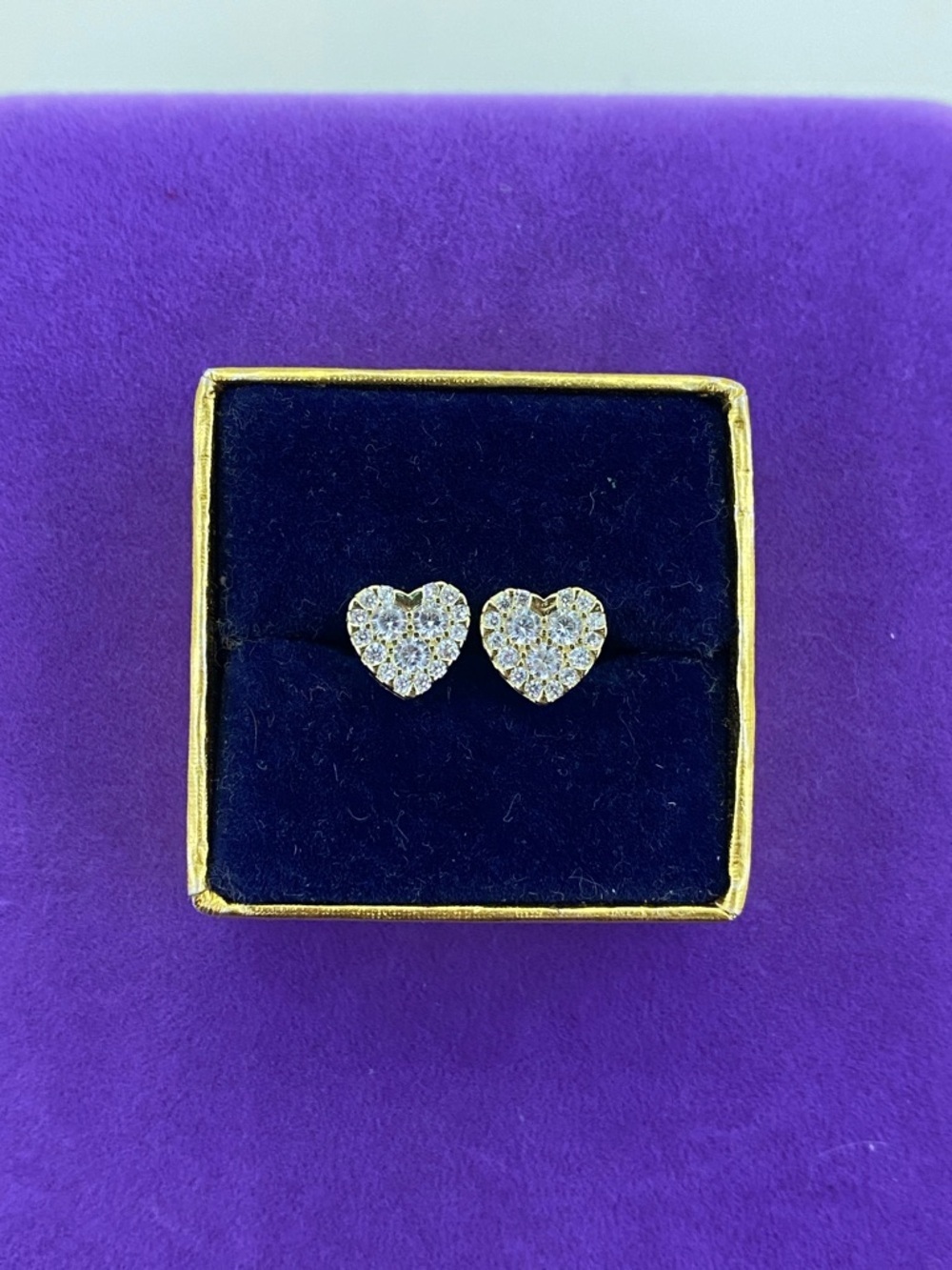 💛 Designer 925 Gold Plated Heart Pavé Stud Earrings | Sparkling Crystal Hearts